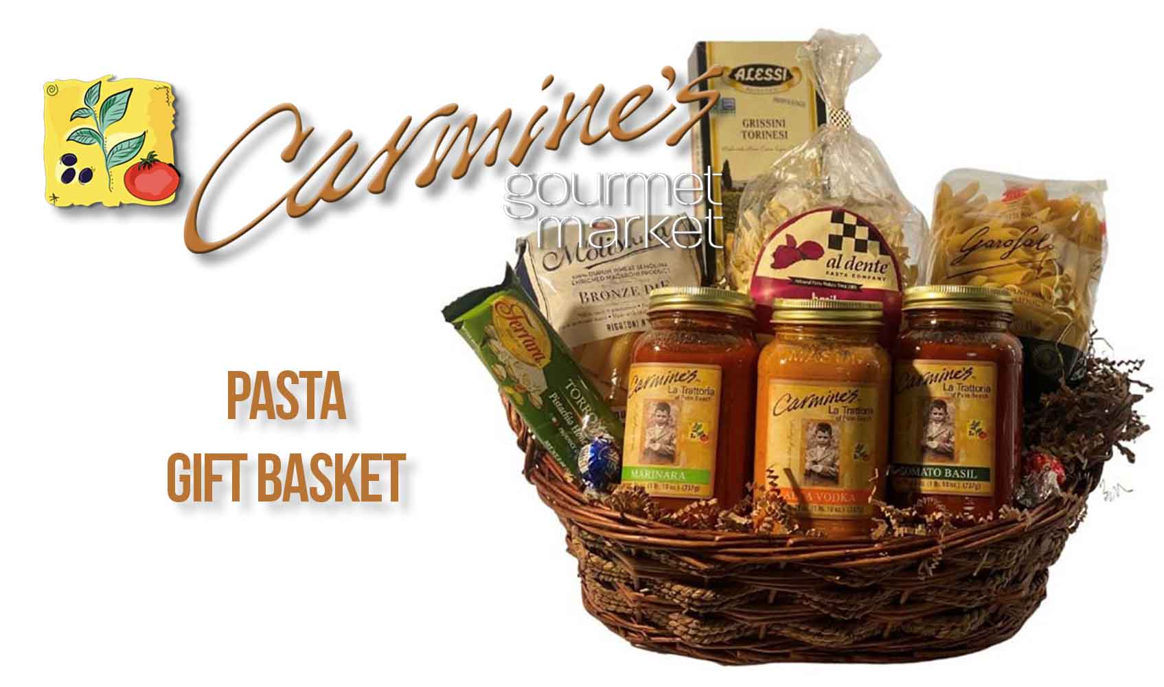 Pasta, Pasta Sauce and store Salad Dressing Confection Gift Basket